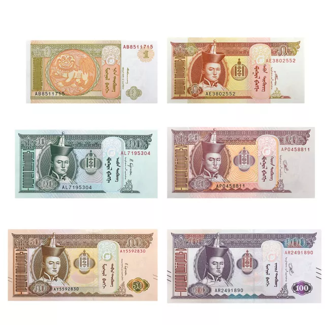 6pcs Mongolia Paper Money 1 5 10 20 50 100 Tugrik Set Uncurrency Notes with UV