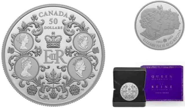 2022 'Queen Elizabeth II's Reign' Prf $50 Fine Silver 5oz Coin(RCM 207410)(20654