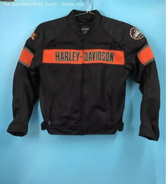 Harley Davidson Men's Orange and Black Motorcycle Jacket Size-L