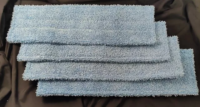 4 Rubbermaid Commercial 2132427 18" blue microfiber Mop heads clip on,  pockets