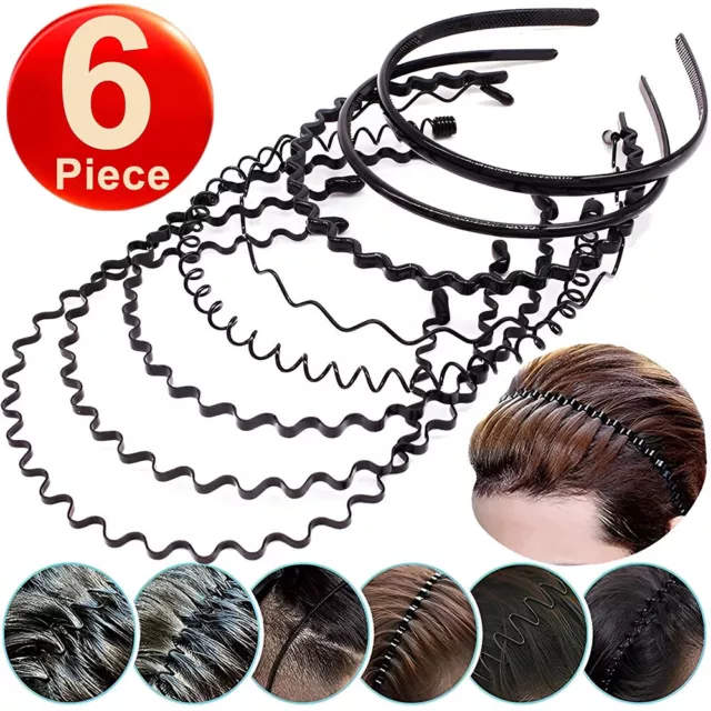 6PCS Black Metal Sports Hairband Headband Wave Alice Style Hair band Men Women