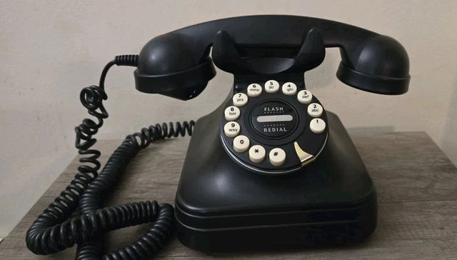 VINTAGE GRAND PHONE FLASH REDIAL BLACK Touch Button Retro 1950's Style ...