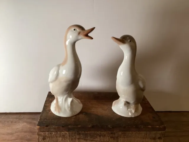 Vtg Otagiri Pair Ducks Animal Figurines Japan Geese Ceramic Porcelain Birds 4.5"