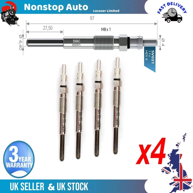 thumbnail image 2 of 4 Pack Glow Plugs For Mitsubishi L200 L300 L400 - MD344469 / MR577131 - Diesel, NONSTOP Brand 2 of 6