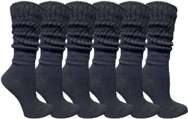Womens Cotton Slouch Socks, Womans Knee High Boot Socks (Black, 6 Pack)