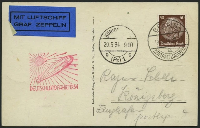 ZEPPELINPOST 246Ba, 1934, Deutschlandfahrt, Auflieferung Berlin-Königsberg, Zepp