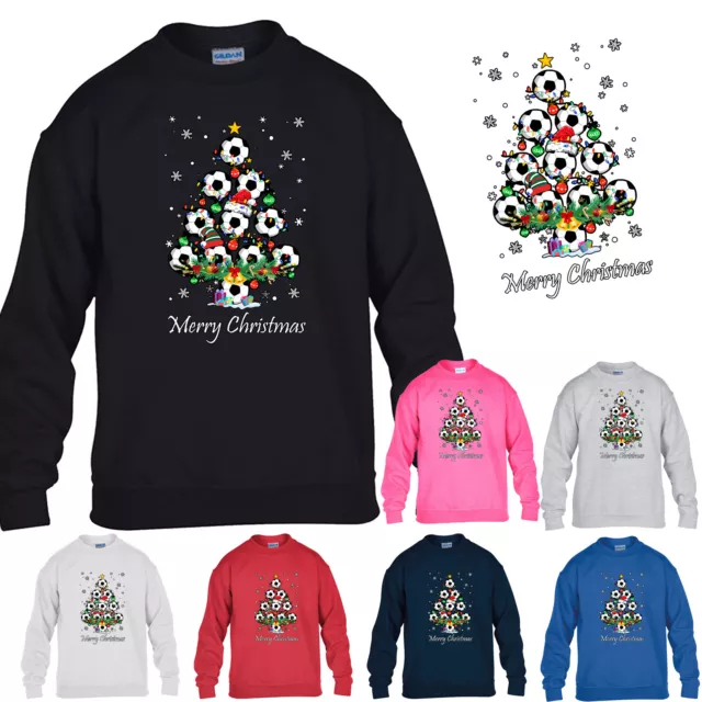 Christmas Football Tree Boys Sweatshirt Xmas Santa Unisex Girls Kids Gift Jumper