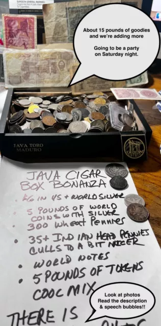 15+ LB JAVA Cigar Box World Cull Coins & $6+ Silver, Tokens READ DESCRIPTION!!