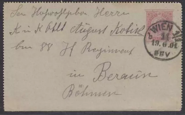 ÖSTERREICH  1901  Kartenbrief  Wien - Beraun