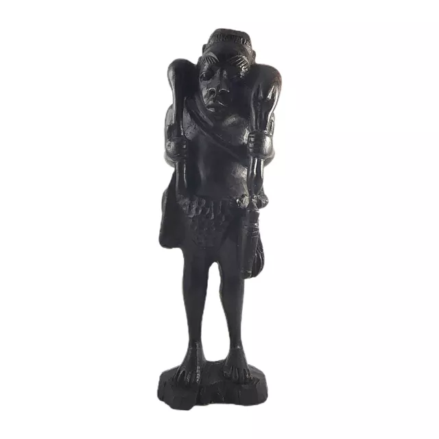 Vintage Wooden African Tanganyika Statue Tanzania Hunter Male Dark Brown Wood 9"