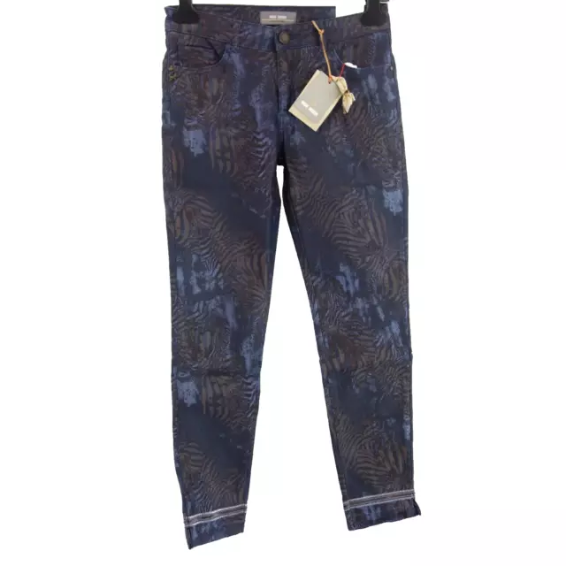 Mos mosh Pantalon Jeans Bleu Marron Modèle Sumner Cool Imprimé Droit Crop