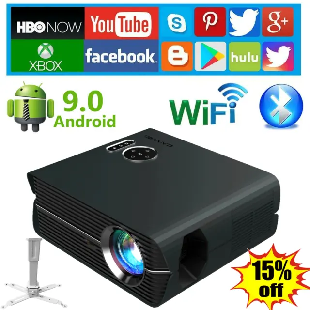Smart Android 9.0 Blue-tooth Projector True 1080p Home Multimedia Cinema HDMI AV