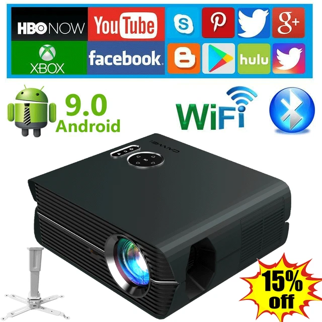 Smart Android 9.0 Blue-tooth Projector True 1080p Home Multimedia Cinema HDMI AV