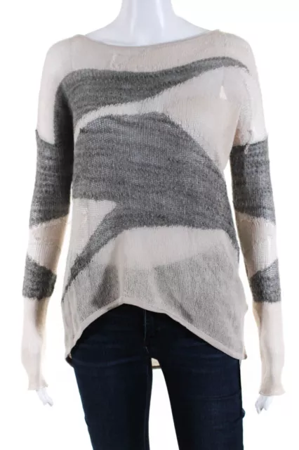Helmut Lang Womens Silk Crew Neck Pullover Sweater Beige Gray Size Petite