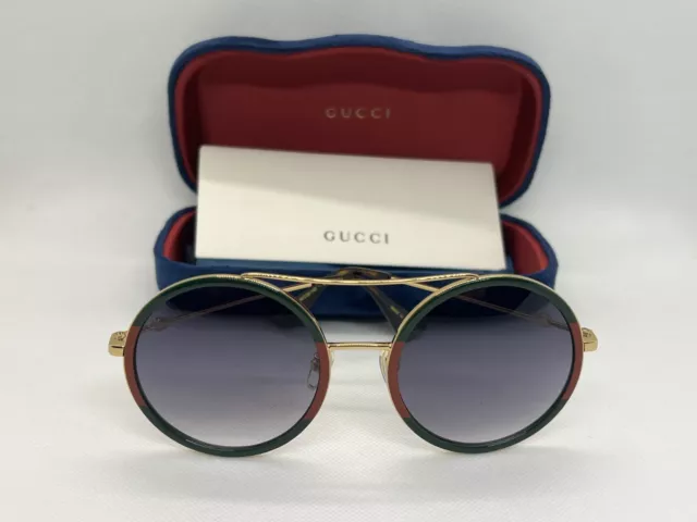 GUCCI GG0061S 003 Red Green Gold 56 Round Women's Sunglasses Authentic New