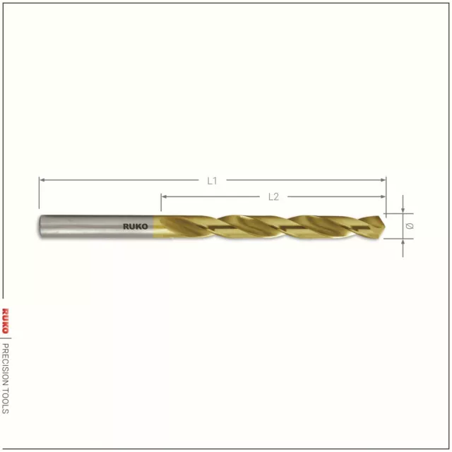 RUKO Spiralbohrer Metallbohrer DIN 338 HSS-G TiN Typ N Ø 0,3mm - 16mm HSS Bohrer