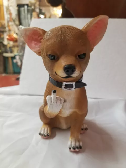 New Chihuahua Dog Figurine Giving You The Finger 7.5 Inches Tall