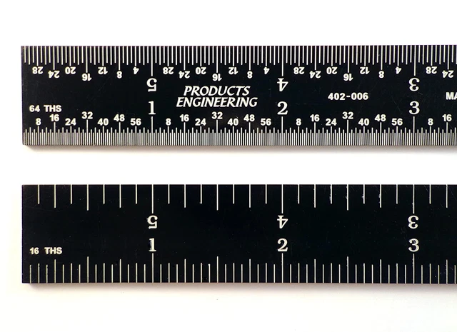 6" 4R Rigid Black Chrome, "High-Contrast" Machinist Ruler with Markings 1/8", 1/