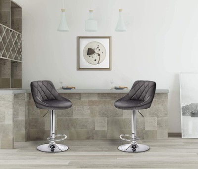 WOLTU 2X Sgabello da Bar Moderno Girevole 360° in Velluto Sedia Alta da Cucina con Schienale Altezza Regolabile Grigio chiaro BH300hgr-2 