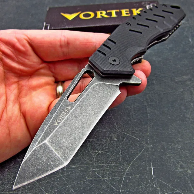 VORTEK FATHEAD Black G10 Ball Bearing Flipper Tanto Blade Folding Pocket Knife