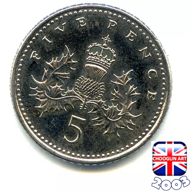 A BRITISH 2003 ELIZABETH II FIVE PENCE 5p coin, 21 Years Old!