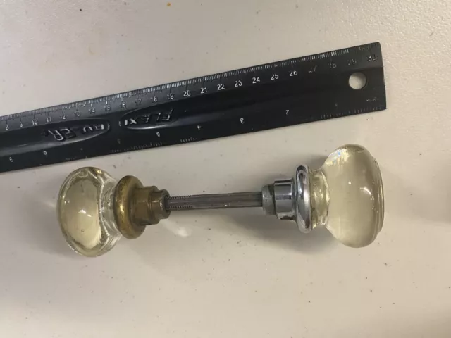 Vintage Antique Glass Door Knob Set!  Beautiful! Well Made Architectural Salvage