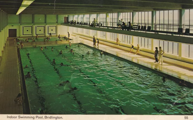 Vintage Postcard Indoor Swimming Pool Bridlington Slogan Postmark Ken Dodd c1976