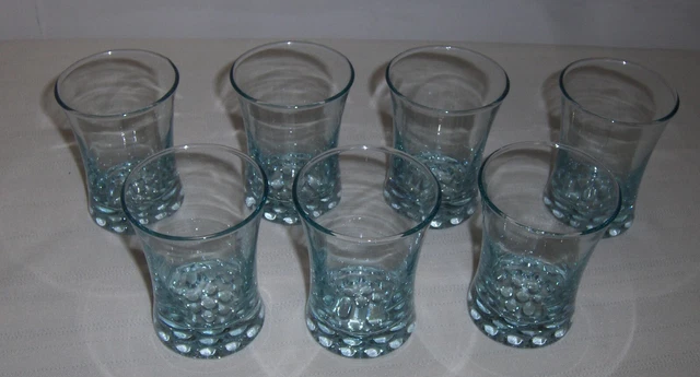 *7* Vintage Libbey Nob Hill Bubble Bottom Ice Blue 4 Oz. Glasses