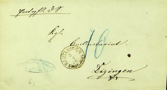 Deutschland 1876 Prestamp Abdeckung W / Charge Marks Von Reutlingen Sich