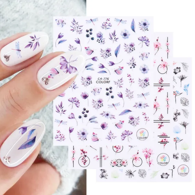 3D Nail Art Decals Cherry Blossom Pink Flowers Self-Adhesive Stickers