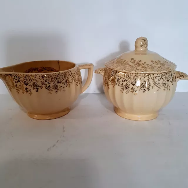 Trojan by Sebring Toledo Delight Creamer And Sugar Bowl 22K Gold Trim Chipped