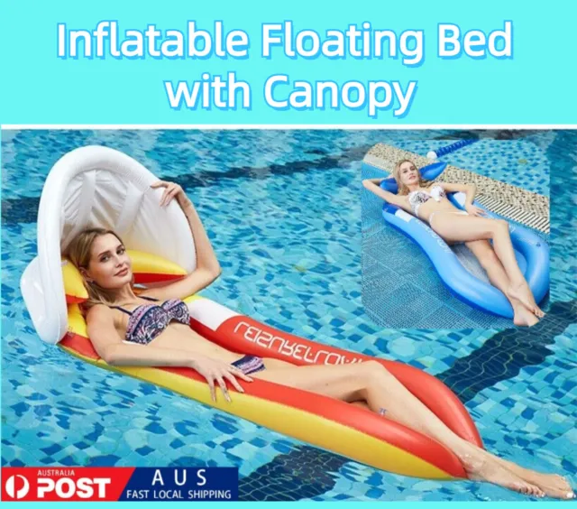 With Canopy Inflatable Water Floating Bed Beach Pool Swimming Bed Hammock Float