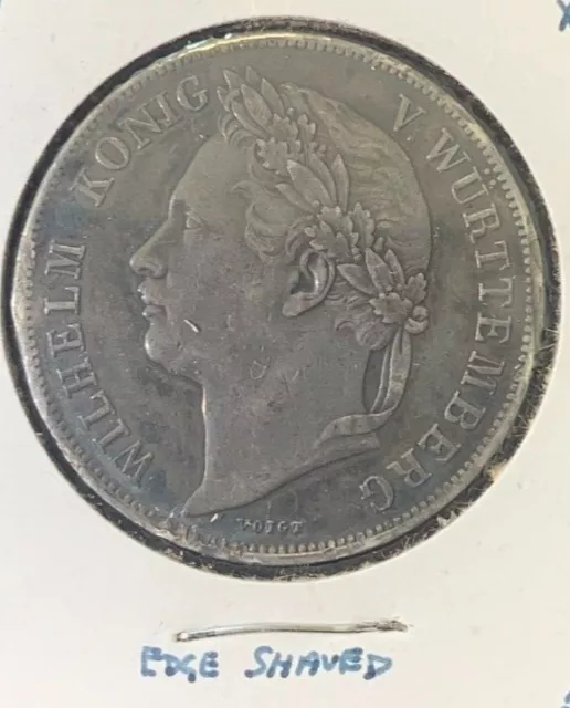 1841 German States Wuerttemberg Gulden coin XF edge shaved