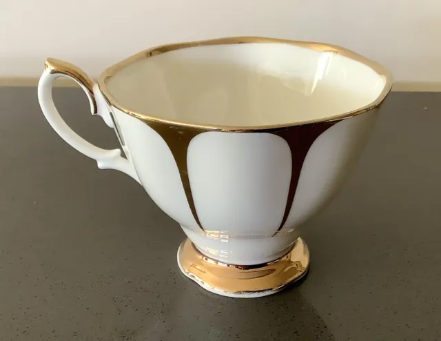 Royal Vale Tea Cup Elegant White And Gold Bone China Made In England Art Deco