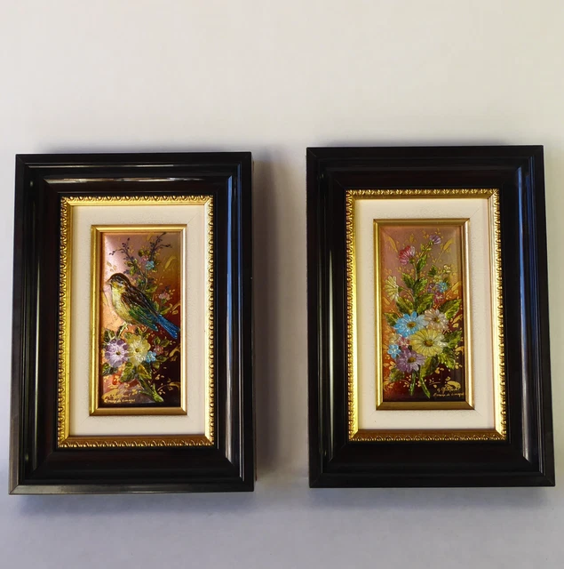 Limoges: Conjunto de 2 esmaltes al fuego de 21 x 15 cm realizados a mano