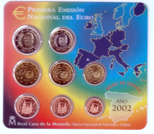 Euro Set  con los Euros de  España 2002 FNMT PRIMERA EMISIÓN NACIONAL DEL EURO