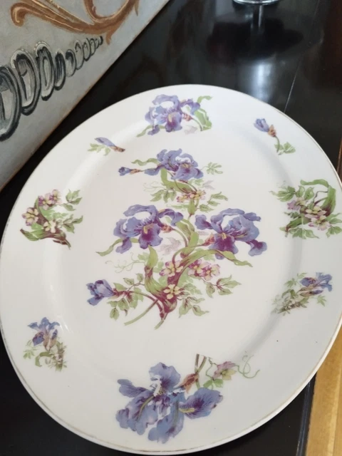 Grand plat ovale porcelaine de limoges décor fleurs Iris