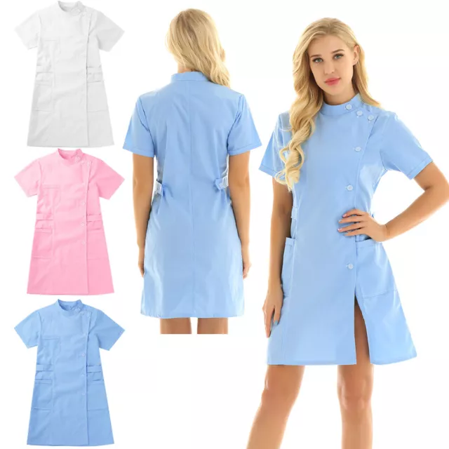 Femme Blouse Medicale À Manches Courtes Robe avec Poche Uniforme Infirmiere