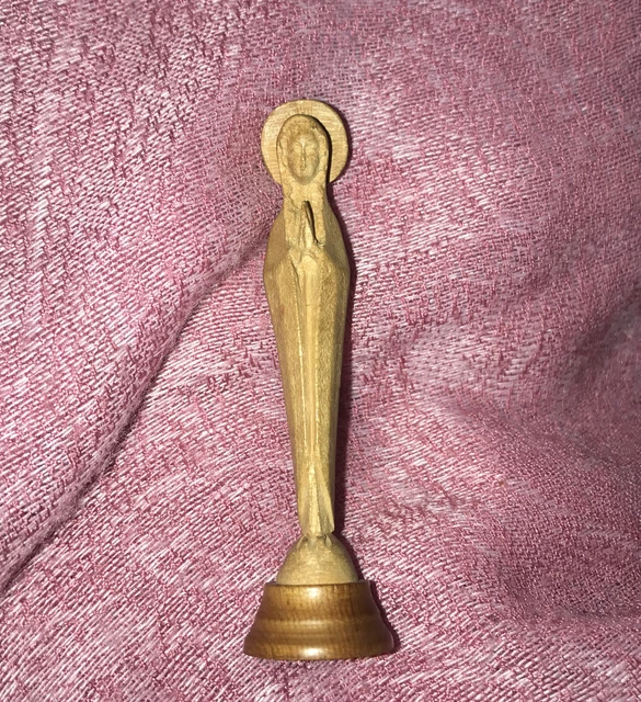 French 3” WOOD HAND CARVED Statue Virgin Mary Our Lady Small Detailed 2