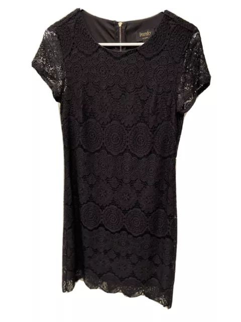 Laundry By Shelli Segal Womens Black Lace Short Sleeve Shift Dress Size 2