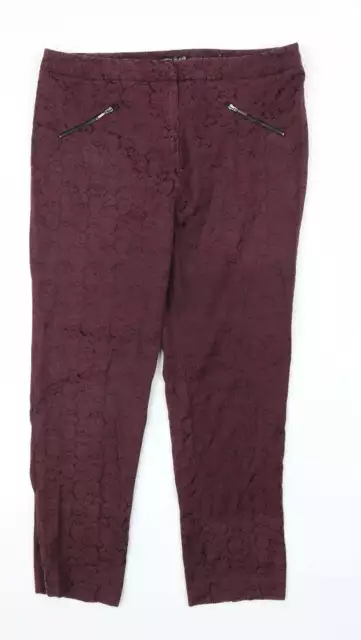 Primark Womens Purple Floral Cotton Capri Trousers Size 14 L25 in Regular Zip