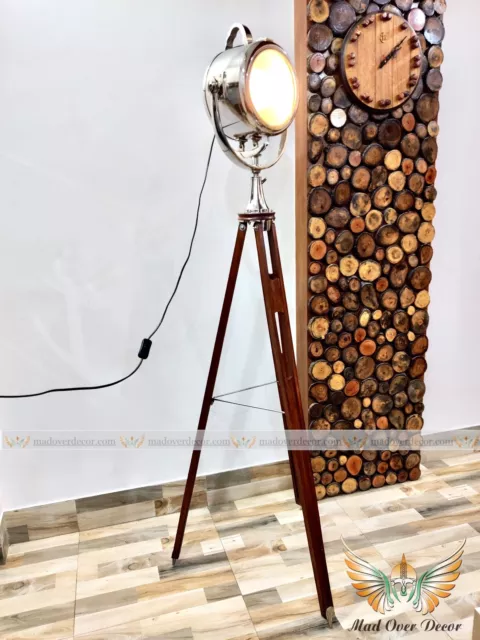 Industrial Wood Tripod Light Living Room Adjustable Decorative Vintage Spotlight