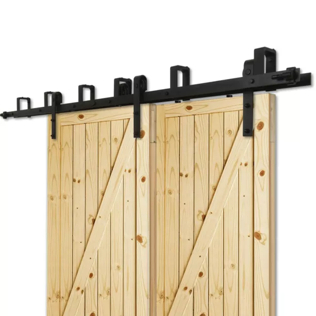 4FT-20FT Bypass Sliding Barn Door Hardware Kit Track Hangers For Double Doors