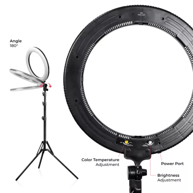 LED 14" 18" Dimmable Ring Light Kit Continuous Photo Studio Video Lighting 3