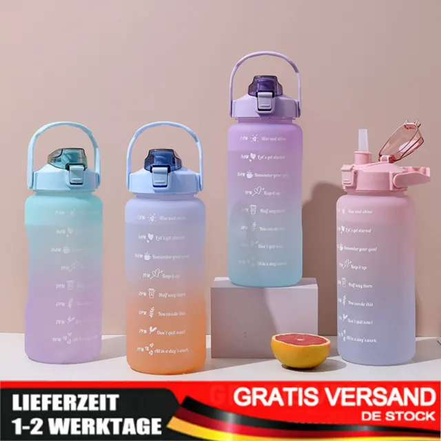2-Liter Trinkflasche Sportflasche Wasserflasche Mit Strohhalm Zeitmarkierungen