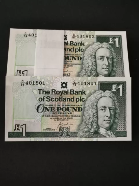 Royal Bank Of Scotland 2001 £1 One Pound Banknote In Mint /Unc Condition.