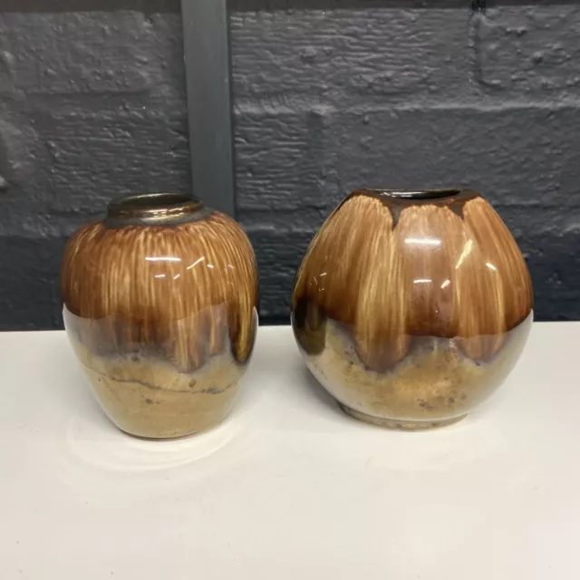 Poole Pottery Precious Brown Gold Lustre Set of 2 Miniature Vases B69