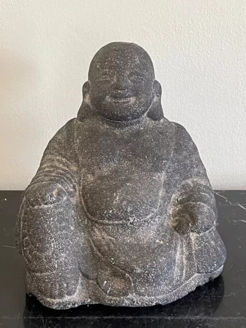 Antique Chinese Carved Lava Volcanic Stone Laughing Happy Buddha Statue