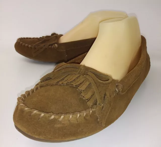 Minnetonka Womens Moccasins US 9 Brown Suede Kiltie Bow Shoes Slippers 598