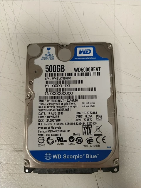 Disque Dur Western Digital Black 500Go - 2.5 - 7200 RPM - Bon État - Accessoires informatique
